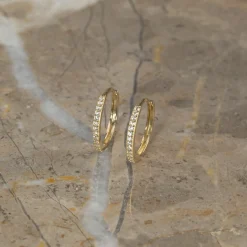 ALISSA CRYSTAL SOLID GOLD CREOL EARRING - 15mm