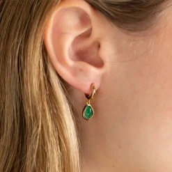 ATHENA GREEN AGATE GOLDEN EARRING