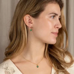 ATHENA GREEN AGATE GOLDEN EARRING