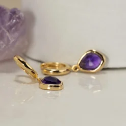 ATHENA PURPLE AMETHYST GOLDEN EARRING