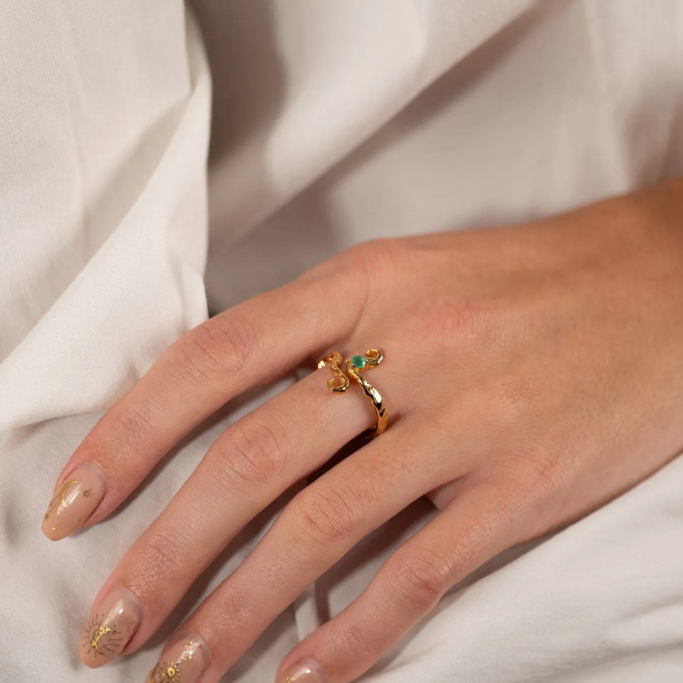 AURELIA GREEN AGATE GOLDEN RING