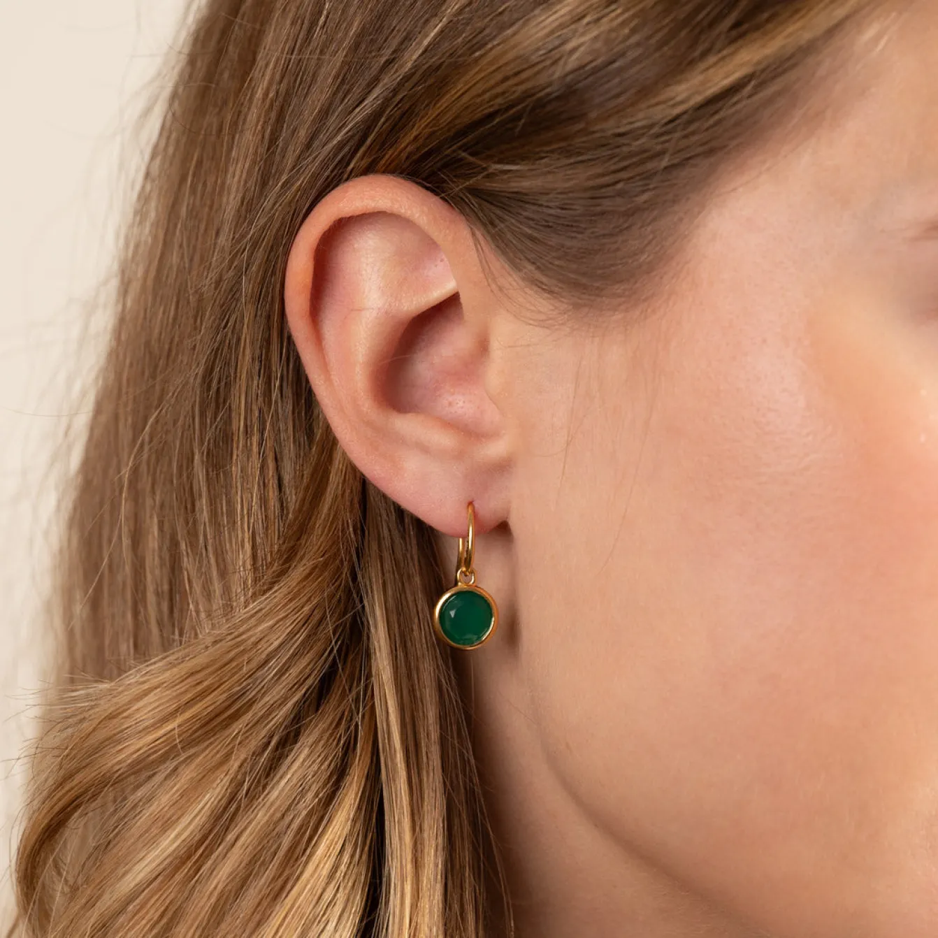 AVA GREEN AGATE GOLDEN EARRING - Sisi Copenhagen