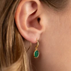 AVA GREEN AGATE GOLDEN EARRING - Sisi Copenhagen