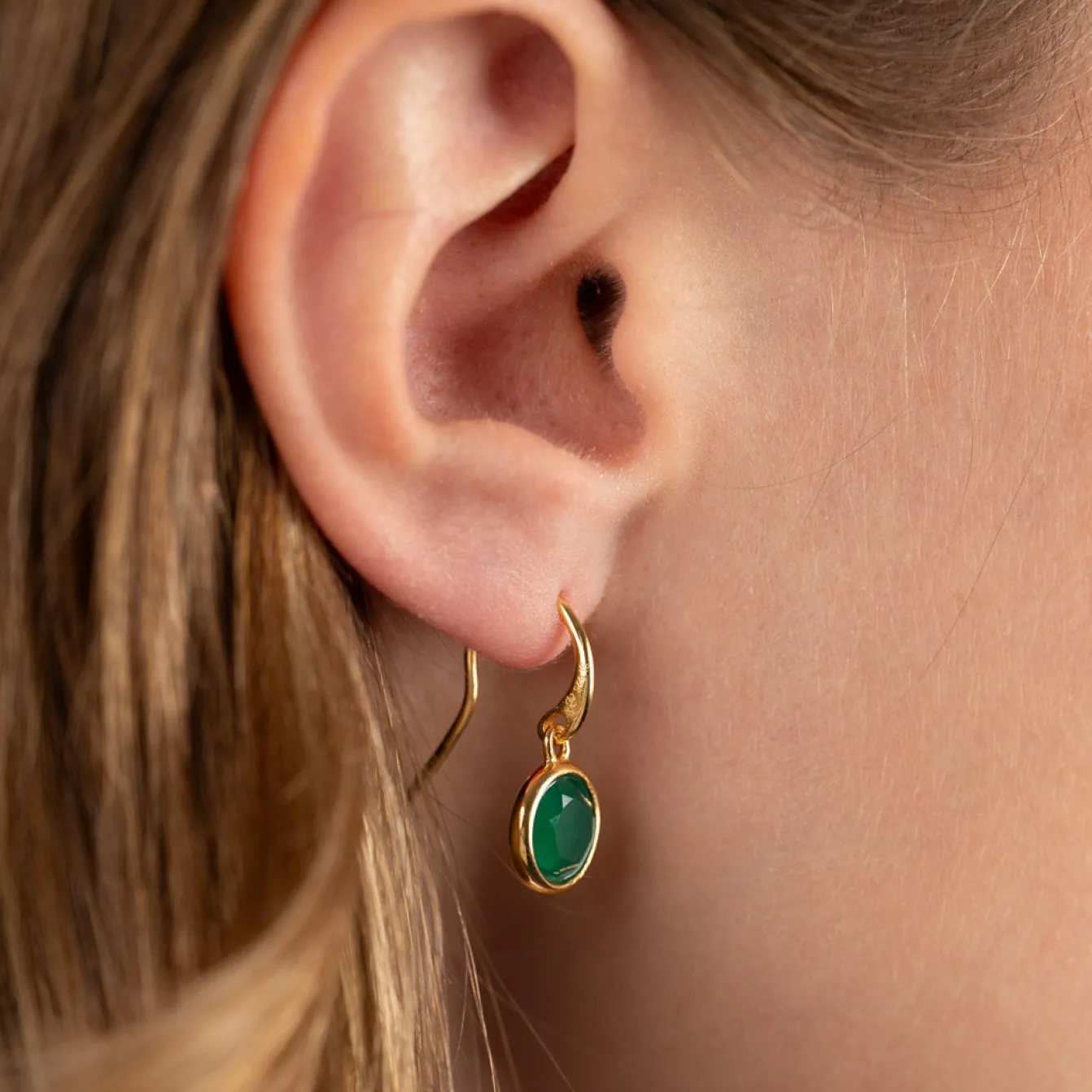 AVA GREEN AGATE GOLDEN EARRING - Sisi Copenhagen