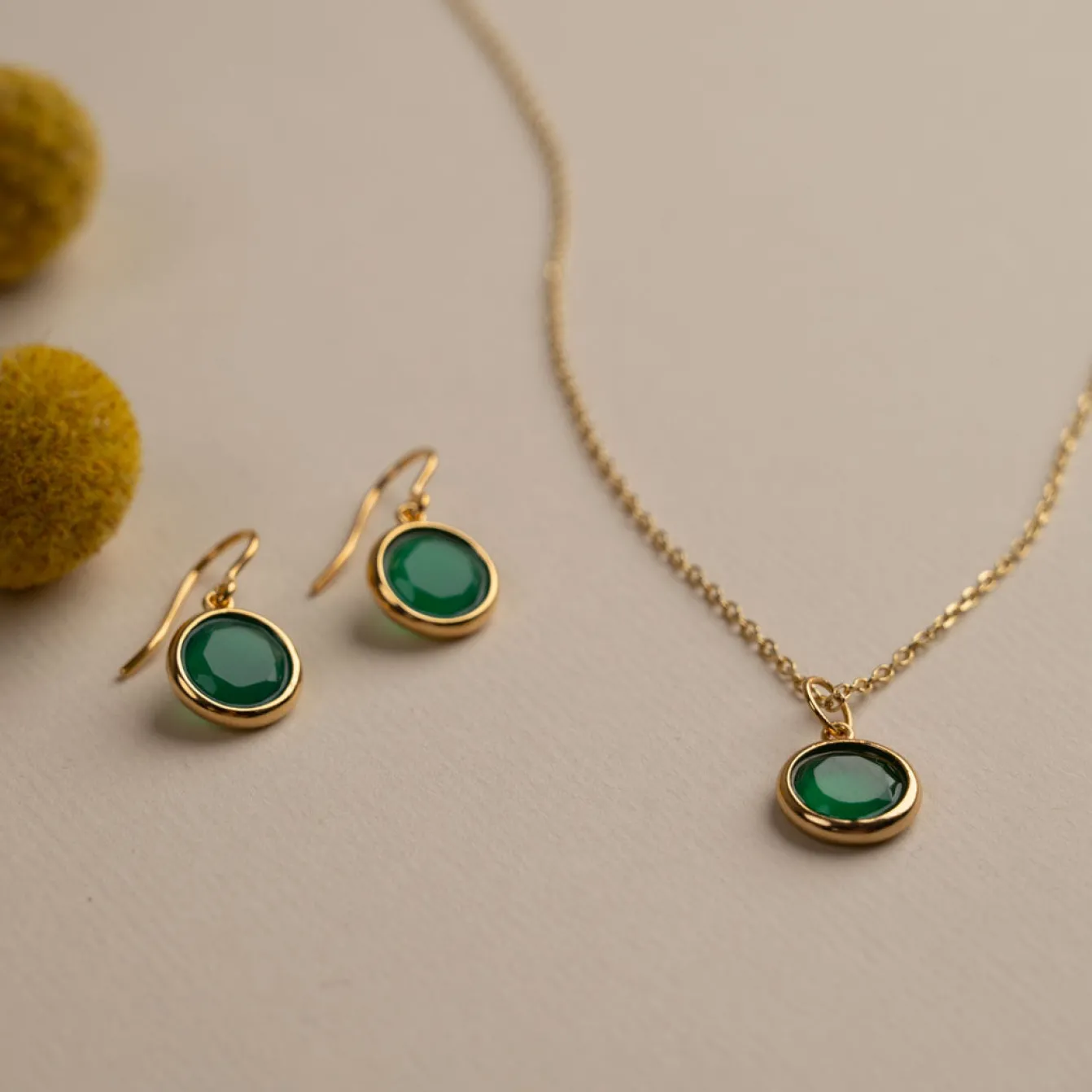 AVA GREEN AGATE GOLDEN 2P SET