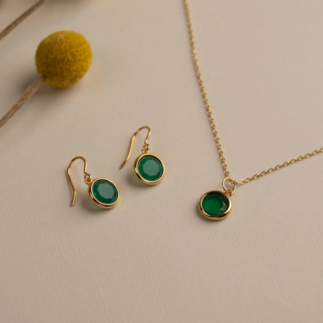 AVA GREEN AGATE GOLDEN 2P SET