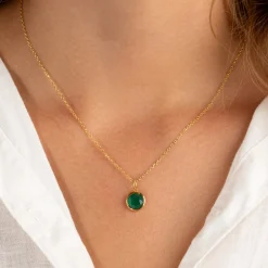 AVA GREEN AGATE GOLDEN PENDANT