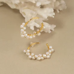 BIANCA PEARL GOLDEN CREOL EARRING