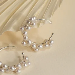 BIANCA PEARL SILVER CREOL EARRING