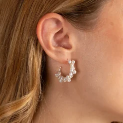 BIANCA PEARL SILVER CREOL EARRING