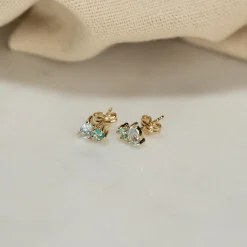 CLARIS BLUE TOPAZ SOLID GOLD STUD EARRING
