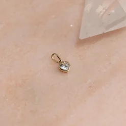 CRYSTAL HEART SOLID GOLD PENDANT