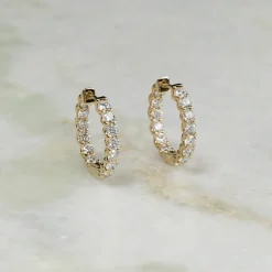 DOUBLE SET SHARED PRONG DIAMOND CREOL EARRING - 2.8ct - YG