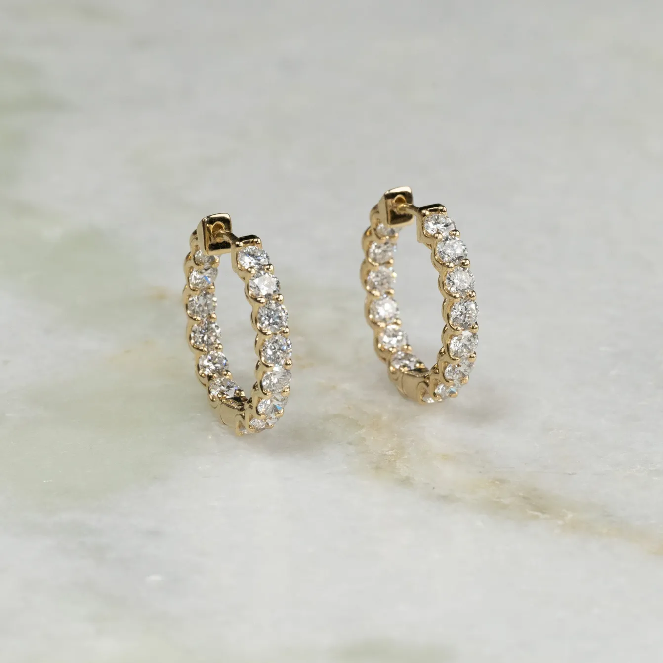 DOUBLE SET SHARED PRONG DIAMOND CREOL EARRING - 2.8ct - YG
