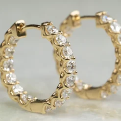 DOUBLE SET SHARED PRONG DIAMOND CREOL EARRING - 2.8ct - YG