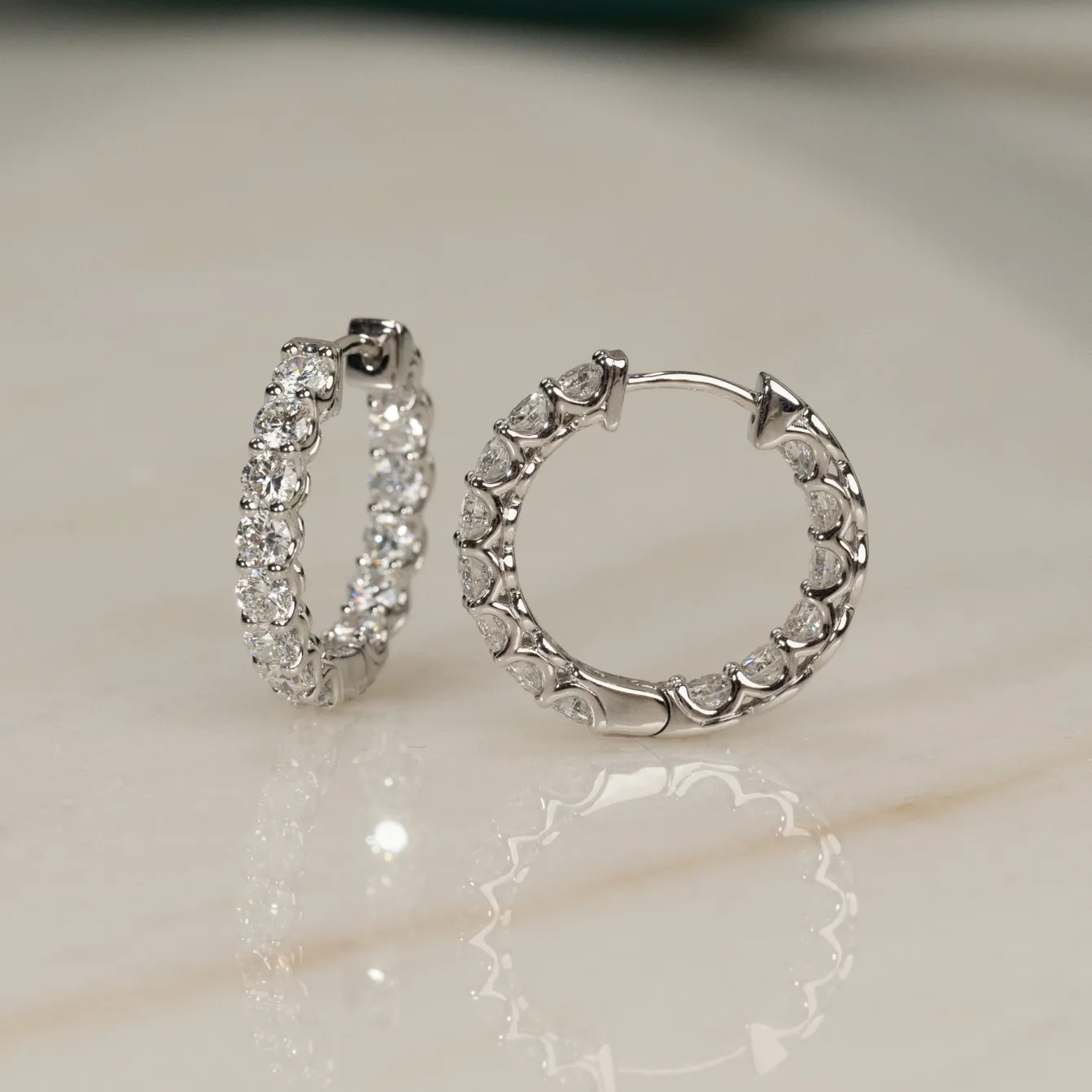 DOUBLE SET SHARED PRONG DIAMOND CREOL EARRING - 2.8ct - WG