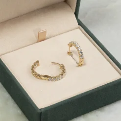 DOUBLE SET SHARED PRONG DIAMOND CREOL EARRING - 2.8ct - YG