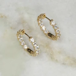 DOUBLE SET SHARED PRONG DIAMOND CREOL EARRING - 2.8ct - YG