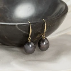 ELSIE BLACK PEARL SOLID GOLD EARRING