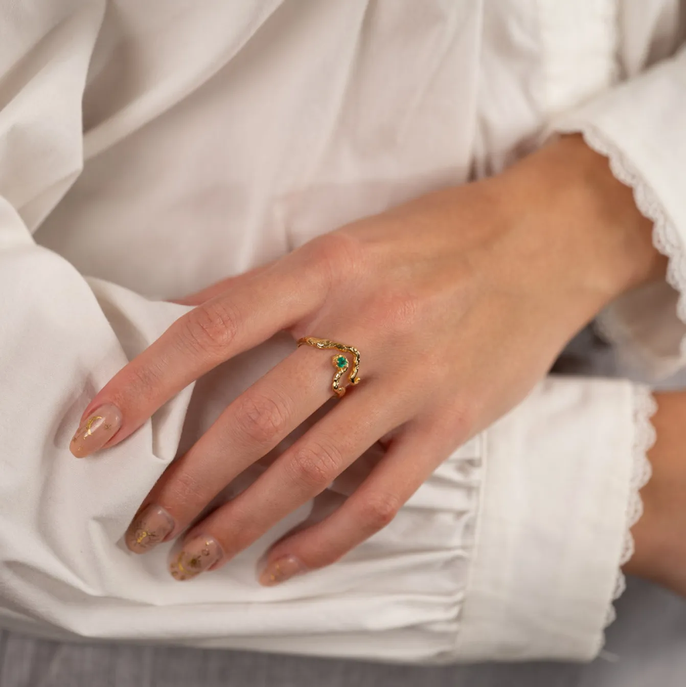 EMILIA GREEN AGATE GOLDEN RING