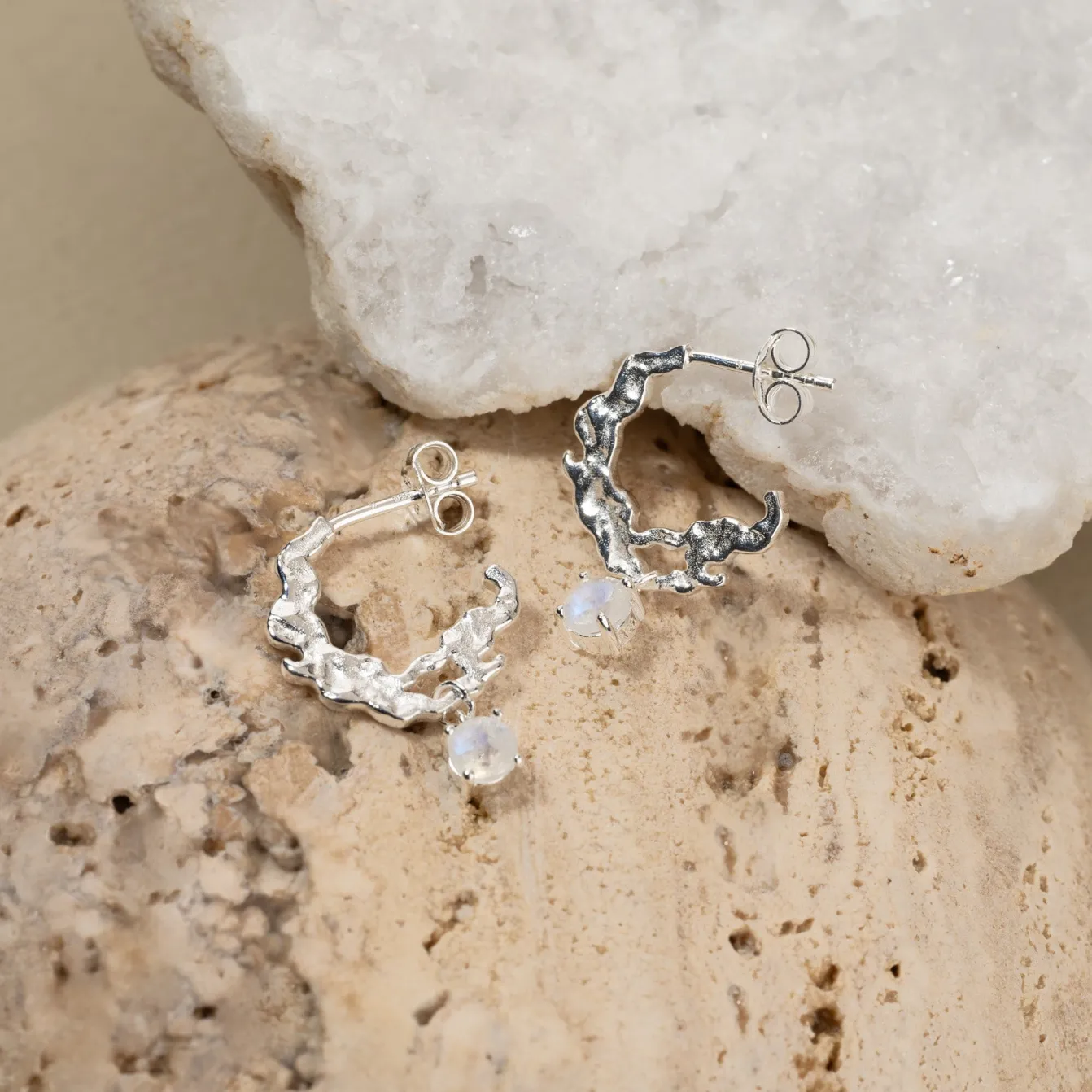 EMILIA MOONSTONE SILVER CREOL EARRING