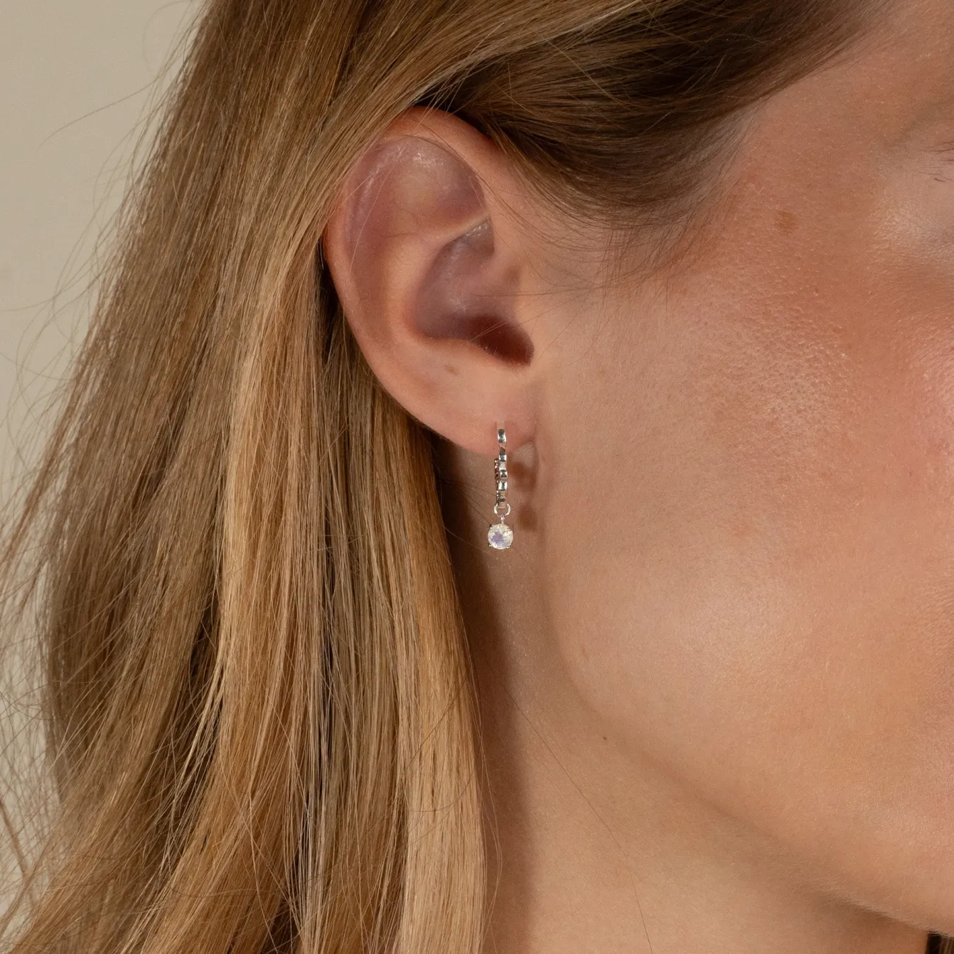 EMILIA MOONSTONE SILVER CREOL EARRING
