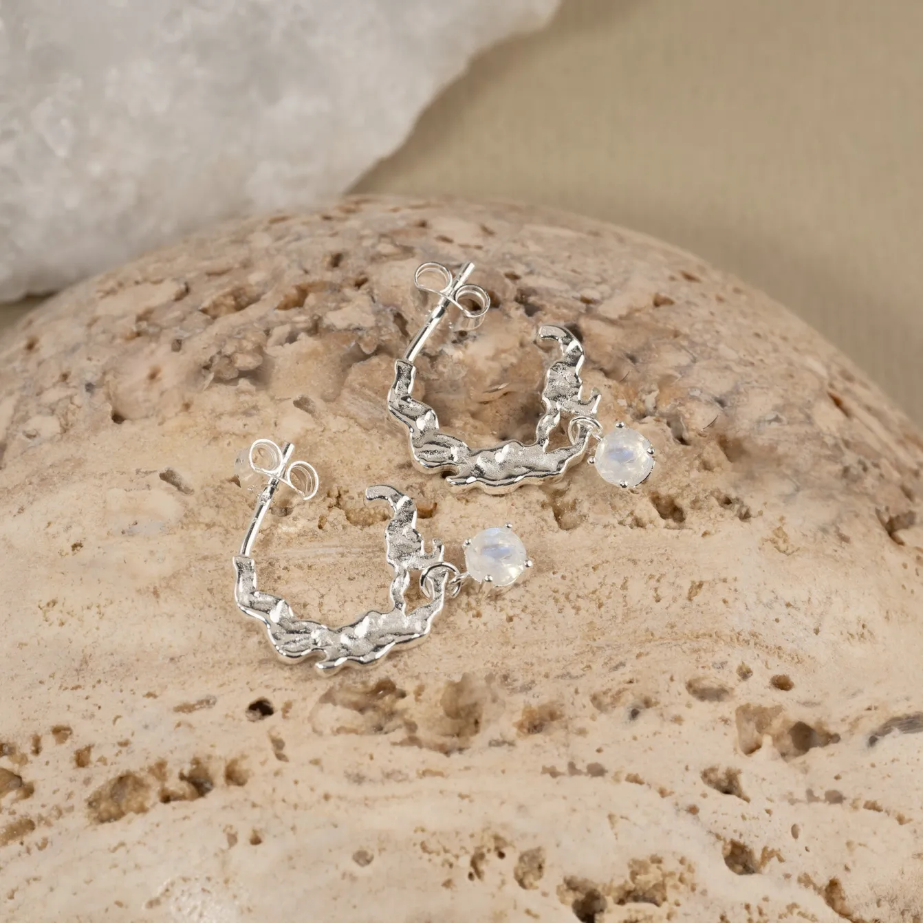 EMILIA MOONSTONE SILVER CREOL EARRING