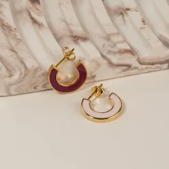 EMMA BORDEAUX ROSE SMALL GOLDEN CREOL EARRING - Sisi Copenhagen