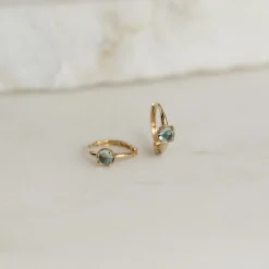 GABRIELLA BLUE TOPAZ SOLID GOLD CREOL EARRING
