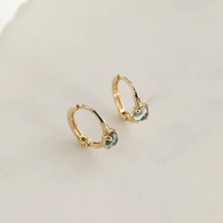 GABRIELLA BLUE TOPAZ SOLID GOLD CREOL EARRING