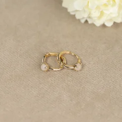 GABRIELLA MOONSTONE SOLID GOLD CREOL EARRING