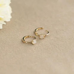 GABRIELLA MOONSTONE SOLID GOLD CREOL EARRING