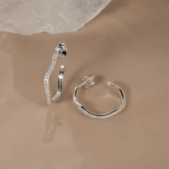 GAIA CRYSTAL SILVER CREOL EARRING