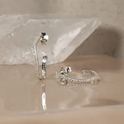 GAIA CRYSTAL SILVER CREOL EARRING