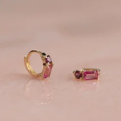 Gemina Pink Rhodolit Massiv Guld Øreringe - Sisi Copenhagen