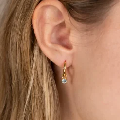GEMMA BLUE TOPAZ / ELINA SMALL GOLDEN CREOL EARRING
