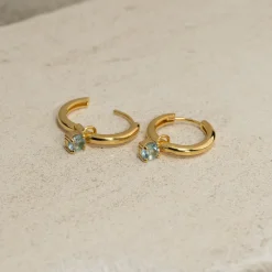 GEMMA BLUE TOPAZ / ELINA SMALL GOLDEN CREOL EARRING