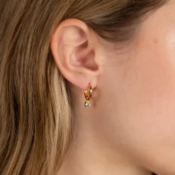 GEMMA BLUE TOPAZ / ELINA SMALL GOLDEN CREOL EARRING
