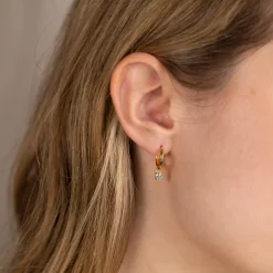 GEMMA BLUE TOPAZ / ELINA SMALL GOLDEN CREOL EARRING