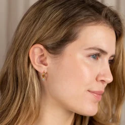 GEMMA BLUE TOPAZ / ELINA SMALL GOLDEN CREOL EARRING