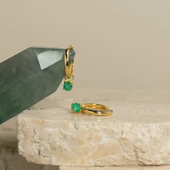 GEMMA GREEN AGATE / ELINA SMALL GOLDEN CREOL EARRING