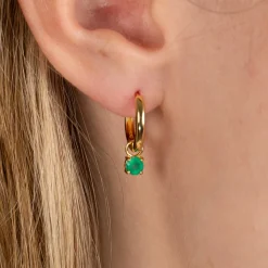 GEMMA GREEN AGATE / ELINA SMALL GOLDEN CREOL EARRING