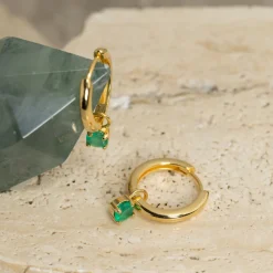 GEMMA GREEN AGATE / ELINA SMALL GOLDEN CREOL EARRING