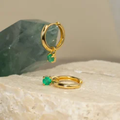 GEMMA GREEN AGATE / ELINA SMALL GOLDEN CREOL EARRING