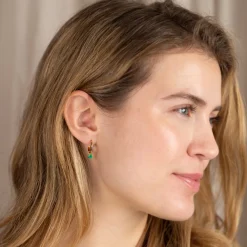 GEMMA GREEN AGATE / ELINA SMALL GOLDEN CREOL EARRING