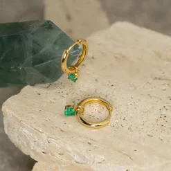 GEMMA GREEN AGATE / ELINA SMALL GOLDEN CREOL EARRING