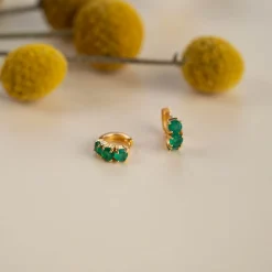 GEMMA GREEN AGATE GOLDEN HUGGIE EARRING - Sisi Copenhagen