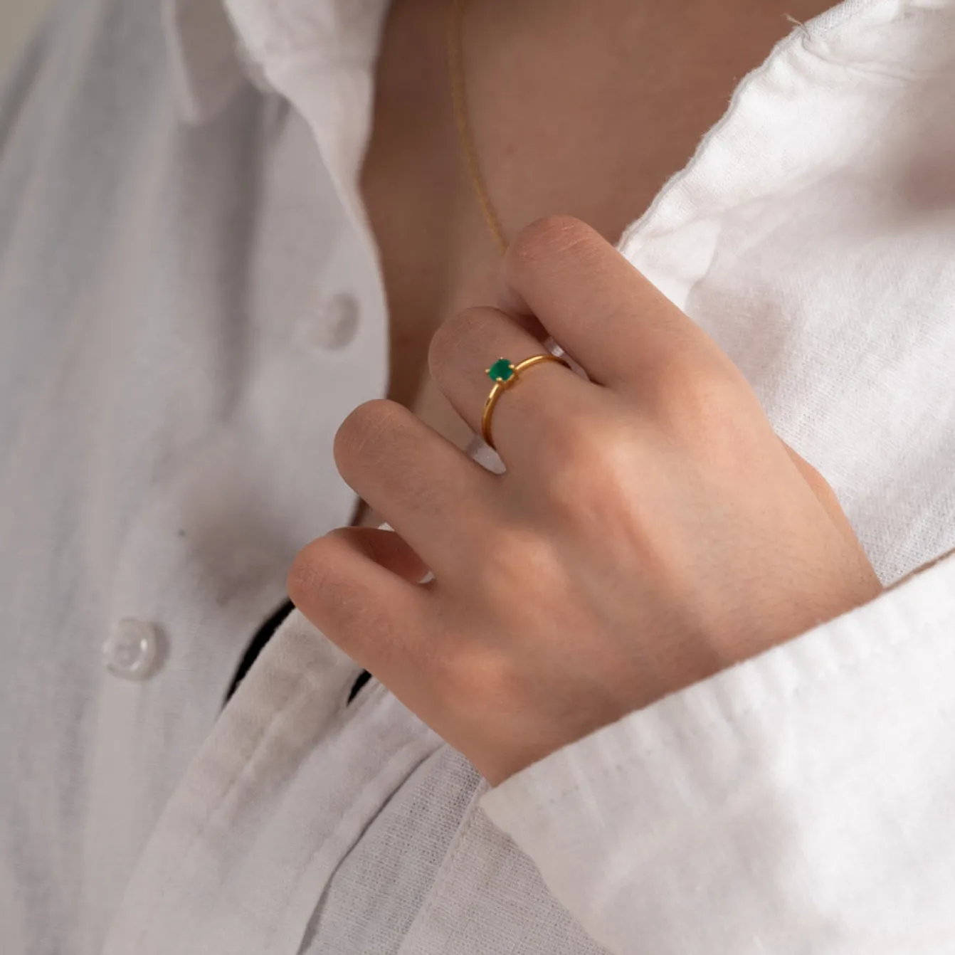 GEMMA GREEN AGATE GOLDEN RING - Sisi Copenhagen