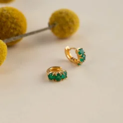 GEMMA GREEN AGATE GOLDEN HUGGIE EARRING - Sisi Copenhagen