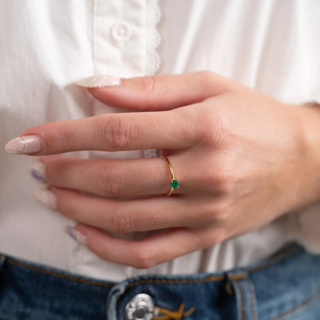 GEMMA GREEN AGATE GOLDEN RING - Sisi Copenhagen